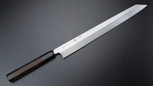 图片 赤澤 青鋼 水本燒 劍型柳刃 實木黑檀刀鞘