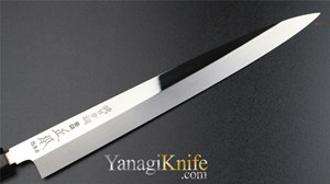 Picture of Masamoto Blue Steel Honyaki Gyokuseikou Mirror Yanagi with Ebony Saya