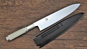 图片 赤澤 ZDP-189 雙鏡面 本燒 牛刀 240mm 配仿象牙 亂打銀輪柄 ( Sold Out , Pre-orderable )