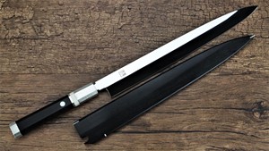 图片 赤澤 ZDP189 整刀純鏡面拋光 本燒柳刃 極上本黑檀刀鞘 300mm ( Sold Out , Pre-orderable )