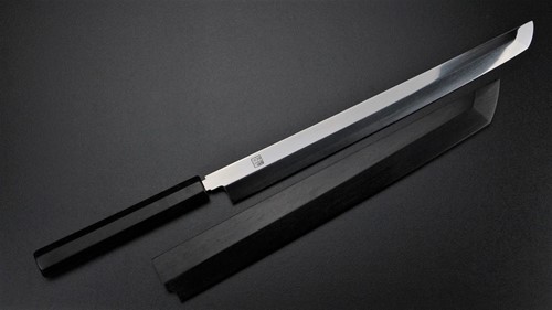 Picture of Akazawa Hokoshin (Yoshikazu-Ikeda) 3 sides Mirror Shiro-ichi-ko Mizu-Honyaki Sakimaru Free Upgrade Gokujyou Ebony Saya Cover ( Semi handmade )（Market price $138）+Triple Nickel Silver Ring Handle