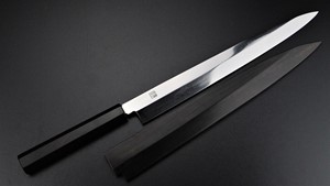 Picture of Akazawa Hokoshin (Yoshikazu-Ikeda) 3 sides Mirror Ao-ichi-ko Mizu-Honyaki Yanagi Free Upgrade Gokujyou Ebony Saya Cover ( Semi handmade )（Market price $138）+Triple Nickel Silver Ring Handle