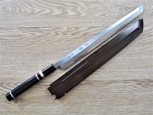 Picture of Akazawa Togashi  Ao-ichi-Ko Hongasumi Sakimaru Free upgrade Gokujyou Ebony Saya Cover  ( Semi handmade )（Market price $138）+Ebony Handle With Three Silver Ring(Market price $114)