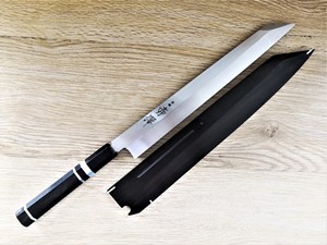 Show details for Akazawa Ginsan-Ko Honyaki Kengata Free upgrade Gokujyou Ebony Saya Cover ( Semi handmade )(Market price $138)+Ebony Handle With Three Silver Ring(Market price $114) Picture of Akazawa Ginsan-Ko Honyaki Kengata Free upgrade Gokujyou Ebony Saya Cover ( Semi handmade )(Market price $138)+Ebony Handle With Three Silver Ring(Market price $114)