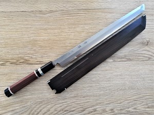 Show details for Akazawa Togashi Ao-ichi-Ko Hongasumi Sakimaru Free upgrade Gokujyou Ebony Saya Cover ( Semi handmade )(Market price $138)+red hard wood Picture of Akazawa Togashi Ao-ichi-Ko Hongasumi Sakimaru Free upgrade Gokujyou Ebony Saya Cover ( Semi handmade )(Market price $138)+red hard wood