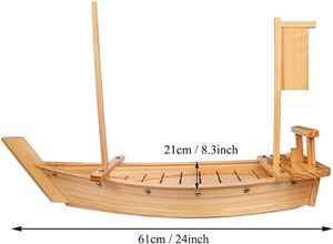 图片 BIPEGE Wooden Sushi Boat(壽司船) Serving Tray, 24 Inch Sushi Plate for Restaurant or Home, Large Size Sushi Tray Serving Boat Plate for Restaurantware (61cm/24inch)