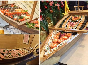 Picture of BIPEGE Wooden Sushi Boat Serving Tray, 24 Inch Sushi Plate for Restaurant or Home, Large Size Sushi Tray Serving Boat Plate for Restaurantware (61cm/24inch)