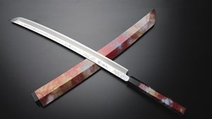 Picture of Sakai Takayuki RINKA Ginsan Silver Steel No.3 Japanese Chef's Mirrored Sakimaru-Takohiki(Sashimi) 390mm with Artistic Handle and Saya Sheath