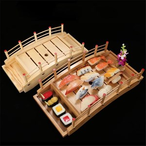 图片 BOLLAER Arch Bridge Sushi Boat, Sushi Tray Sushi Bridge Arched Bottom Sushi Sashimi Container Wooden Arched Bridge Sushi Plate Serving Boat Plate for Restaurant or Home