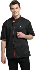 图片 TOPTIE Short Sleeve Chef Jacket Kitchen Cook Coat Stripe Uniforms
